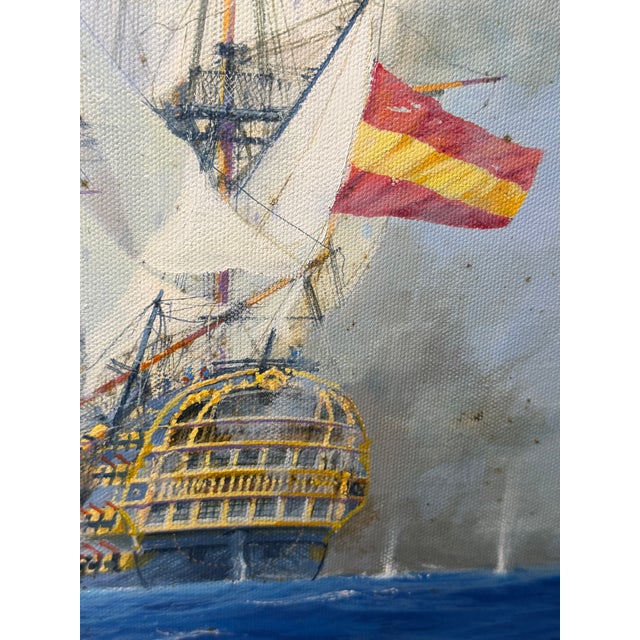 White Large British Naval Battle Oil Painting by Graham Jowett-Ive, Mall Galleries 2005 For Sale - Image 8 of 18