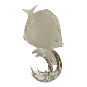 Murano Crystal Glass Angel Fish Sculture on Wave by Licio Zanetti