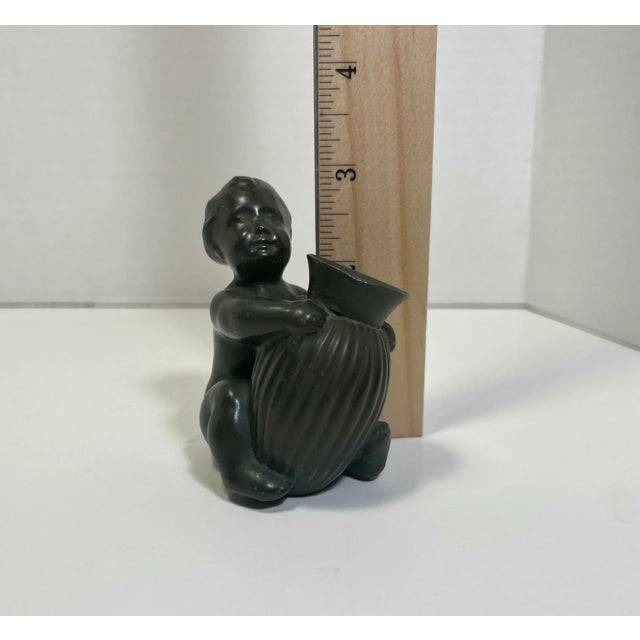 1930s 1930's Just Andersen Denmark Baby Girl Bronze Figurine With Pen-Holder Vase For Sale - Image 5 of 6