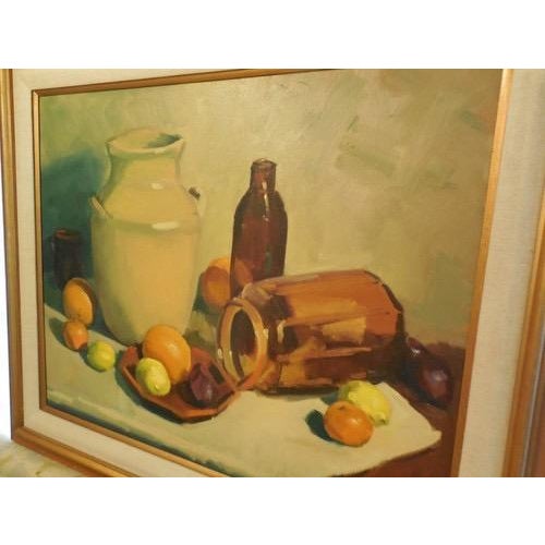 Vintage Impressionist Still Life Fruit & Jars Signed Framed Original For Sale - Image 4 of 7