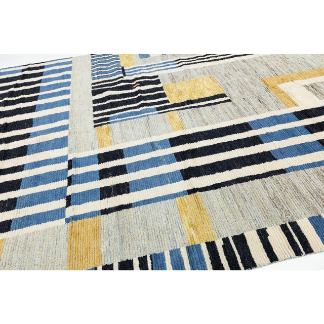 2010s Abstract Geometric Hand-Knotted Wool Rug – Modern Moroccan Style 9x12 For Sale - Image 5 of 11