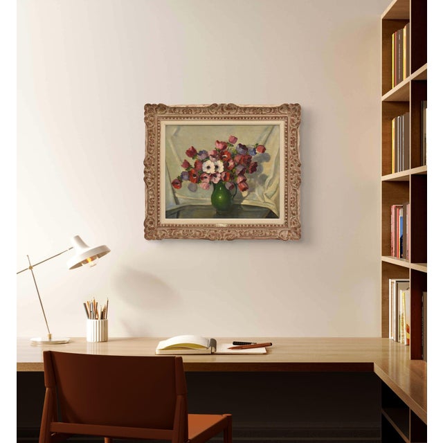 The antique painting with flowers bouquet of anemones and poppies offered here is an oil painting on canvas from the...