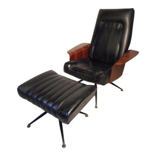 Mid-Century Modern Vinyl Swivelling Chair and Ottoman For Sale