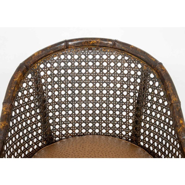 Late 20th Century Tortoiseshell Finish Faux Bamboo Caned Tub Chair For Sale - Image 5 of 11