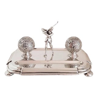 Antique Silver-Plated Golfing Novelty Inkstand by Walker & Hall, 1890s For Sale