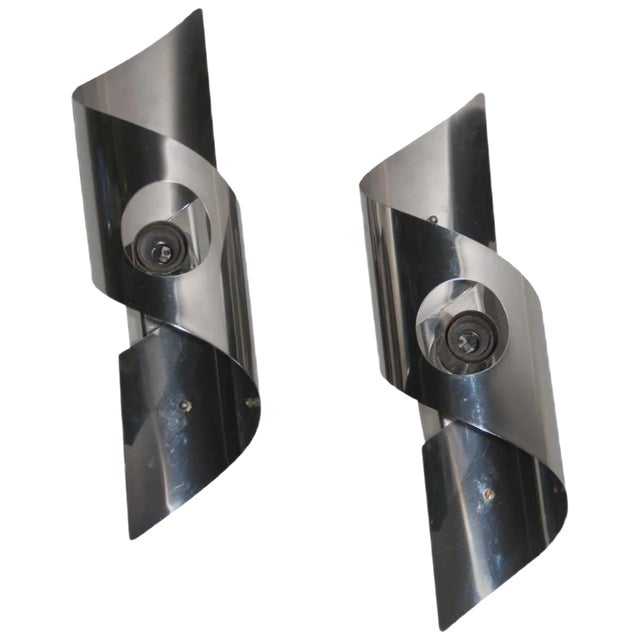 Pop Art Curved Steel Wall Sconces, 1970s, Set of 2 For Sale
