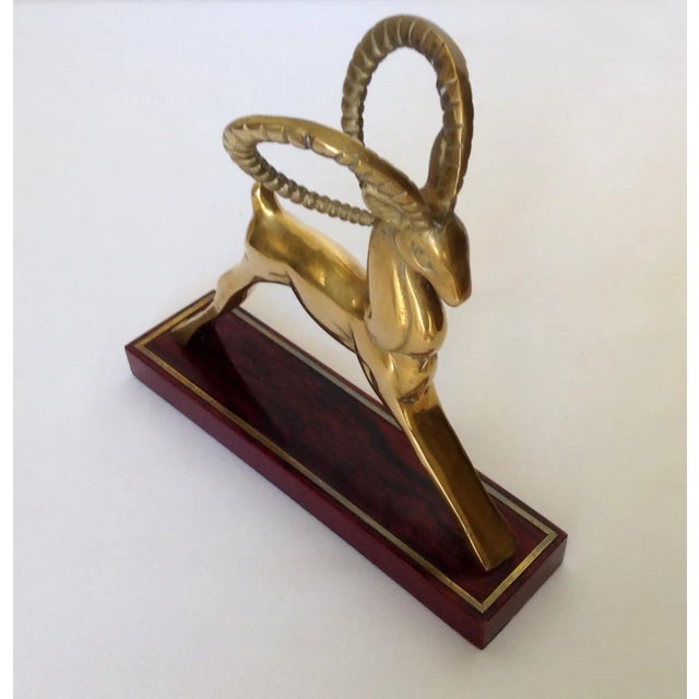 Wood Mid-Century Brass Ram Bookend For Sale - Image 7 of 10
