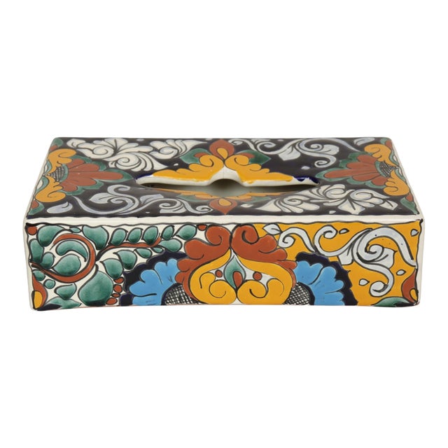 Talavera Hand Painted Terracotta Tissue Box Cover For Sale