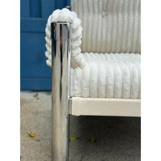 Postmodern 1970s Vintage Modern Chrome & Cream Corduroy Lounge Chair by James David Inc For Sale - Image 3 of 7