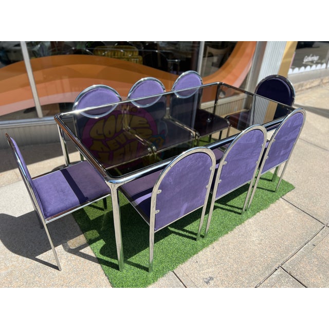 1970s Postmodern Italian Chrome & Glass Dining Table + 8 Chairs For Sale - Image 12 of 16