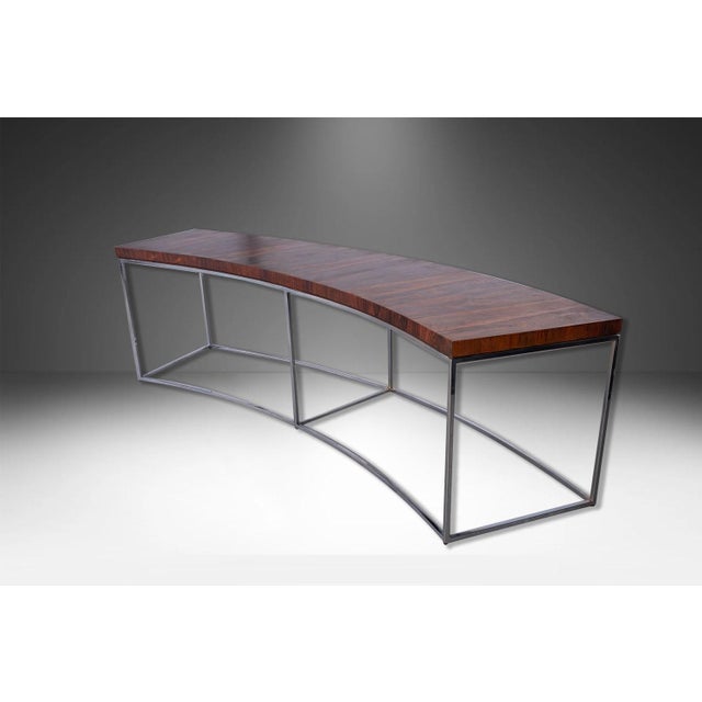 A handsome, sleek Modern curved console, sofa table / bench designed in the 1970's by Milo Baughman made by Thayer Coggin....