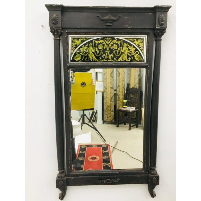 1940 Vintage Italian Neoclassical Painted Pier Mirror With Reverse Glass Painted Panel For Sale - Image 13 of 13