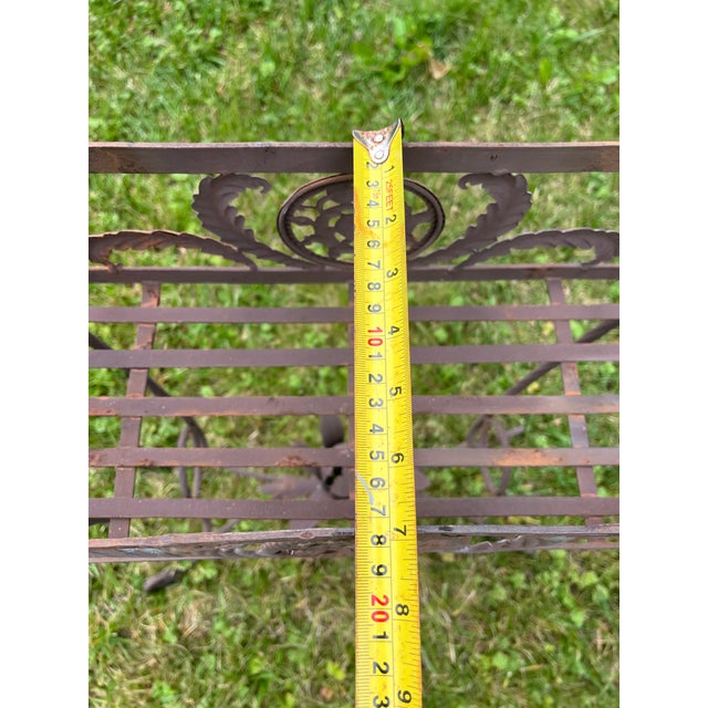 Mid 20th Century Vintage Metal Jardinière Planter Stand With Fleur-De-Lis Accents | French Country Garden Decor For Sale - Image 5 of 12