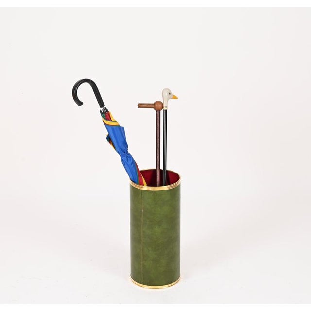 Mid-Century Green Leatherette and Brass Umbrella Stand from Aldo Tura, Italy, 1970s For Sale - Image 11 of 13