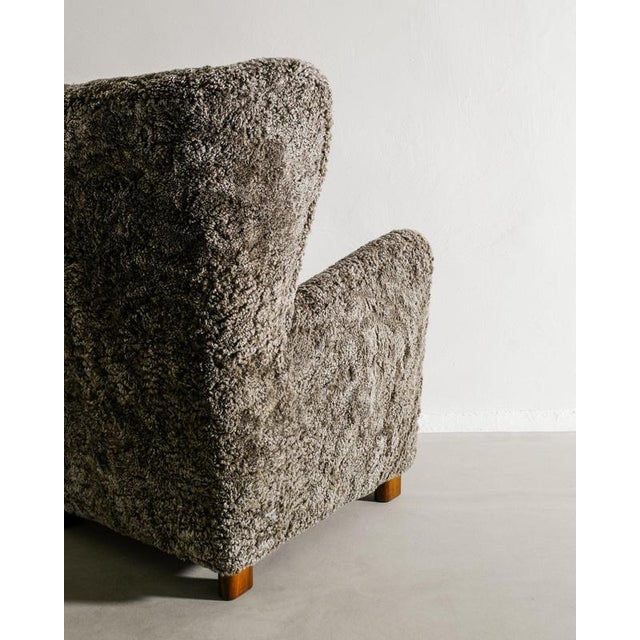 Early Mid-Century Danish Modern Wingback Armchair in Grey Sheepskin by Thorald Madsen, 1940s For Sale - Image 6 of 7