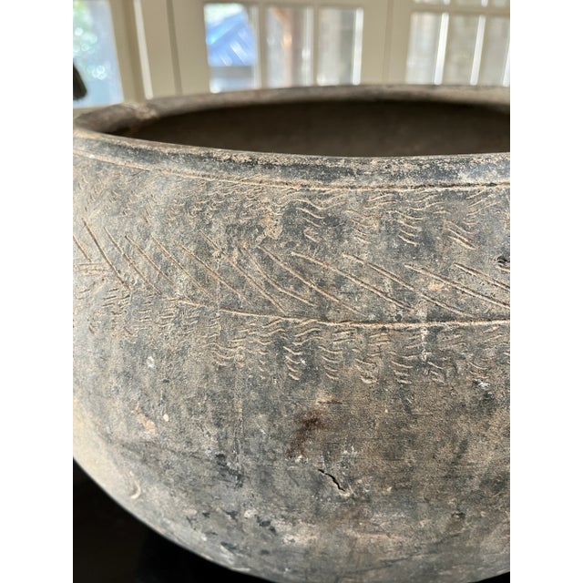 Antique Hand Turned Etched Black Pot/Planter/Vase For Sale - Image 4 of 12