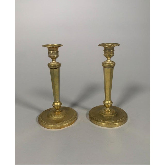 Pair of Bronze Candlesticks from the Empire Period, Early 19th Century For Sale