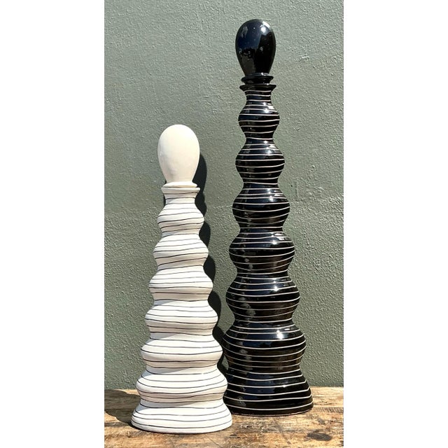 Ceramic Vintage Tall Striped Studio Pottery Vases - Set of 2 For Sale - Image 7 of 12