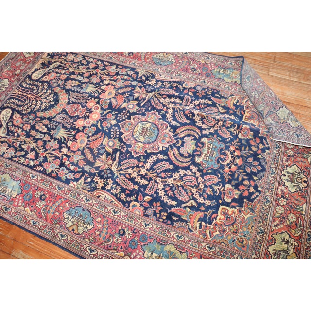 Navy Blue Zabihi Collection Navy Antique Persian Kashan Carpet - 4'6" x 6'9" For Sale - Image 8 of 11