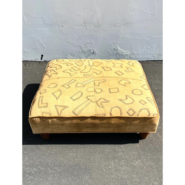 Wood African Kuba Cloth Vintage Ottoman (Vintage) For Sale - Image 7 of 8