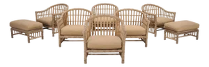Set of Six Rattan Lounge Chairs & Two Ottomans by Danny Ho Fong