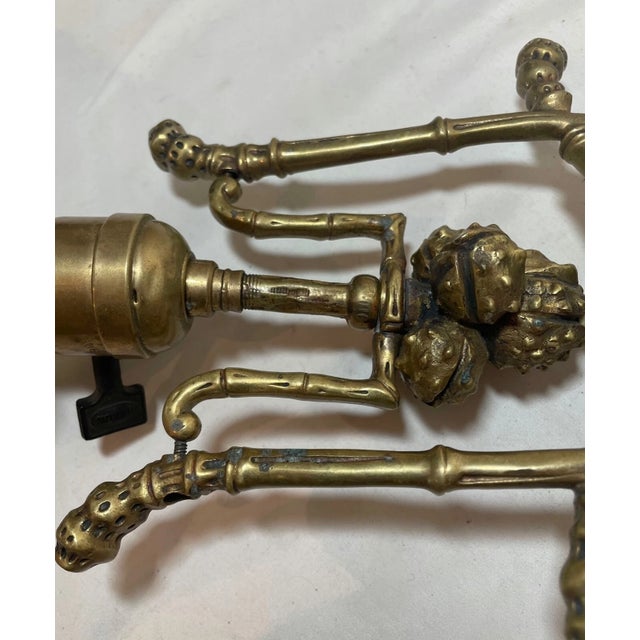 Metal 1930s Rare Antique Ornate Brass Nautical Ship Boat Wall Sconce Fixture Gimbal Chestnut For Sale - Image 7 of 12