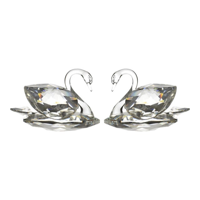 1990's Love Swan Couple Crystal Figurines by Swarovski - a Pair For Sale