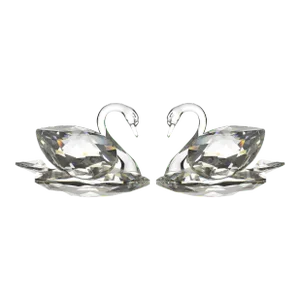 1990's Love Swan Couple Crystal Figurines by Swarovski - a Pair