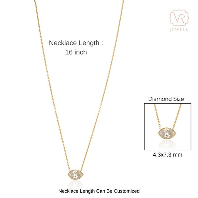 Handcrafted Marquise-Cut Diamond Solitaire Pendant Necklace in 14k Yellow Gold For Sale - Image 11 of 15