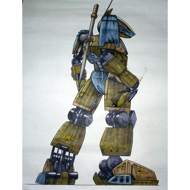 Pop Art Two Original Sci-Fi Movie Concept Paintings 1993 Jamie Rama "Manned Armed Droid Fighter" For Sale - Image 3 of 14