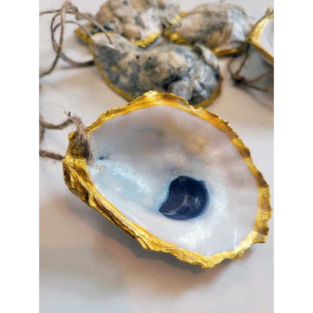 Contemporary Contemporary Gilded Rimmed Oyster Shell Ornaments- Set of 6 For Sale - Image 3 of 8