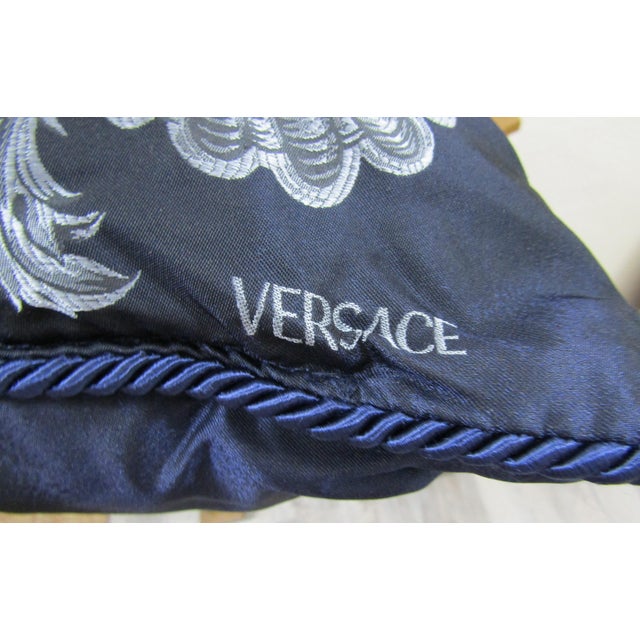 Contemporary Gianni Versace Designer Blue Medusa Square Decorative Pillow For Sale - Image 3 of 12