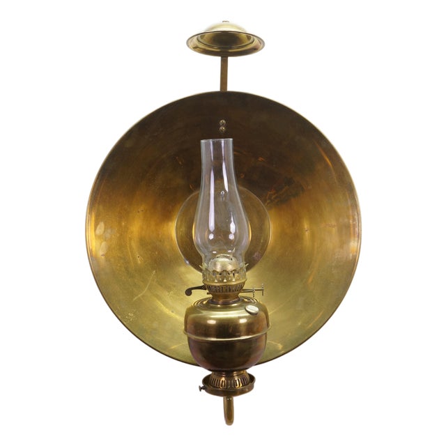 Late 20th Century AA Imports Brass Kerosene Hurricane Oil Lantern Sconce W Backplate Reflector For Sale