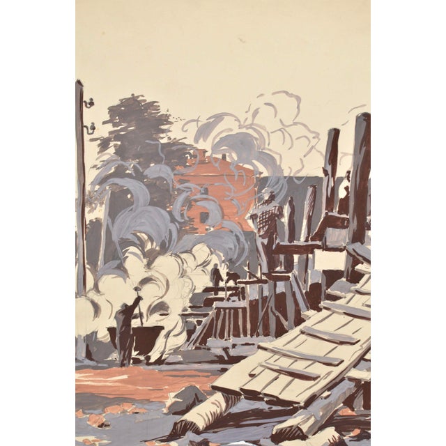 Alber Goltjakov, Construction Work, 1957, Mixed Media on Paper For Sale - Image 4 of 8