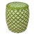Vintage Boho Avocado Green & White Argyle Faux Wicker Garden Stool For Sale