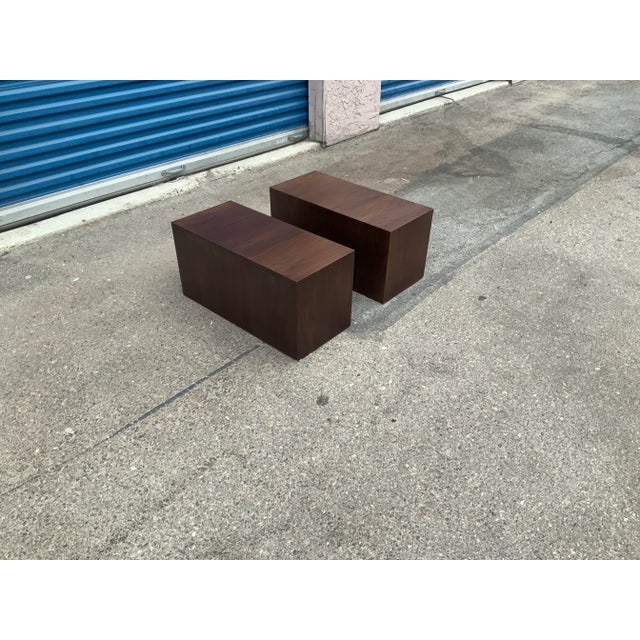 1990s Modern Walnut Low Profile End Tables - Set of 2 For Sale In San Diego - Image 6 of 9