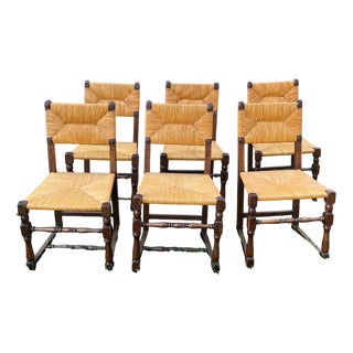 Wood and Straw Chair attributed to Charles Dudouyt, 1930s For Sale