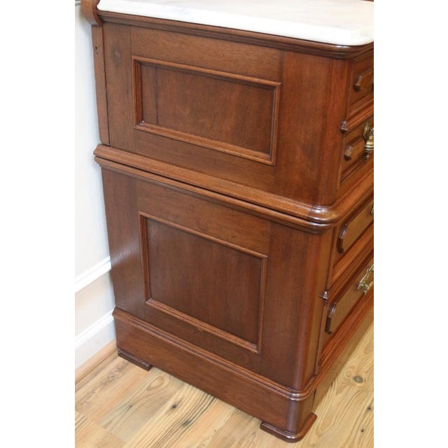 19th Century Victorian Marble Top Mirror Back Carved Walnut Gentleman's