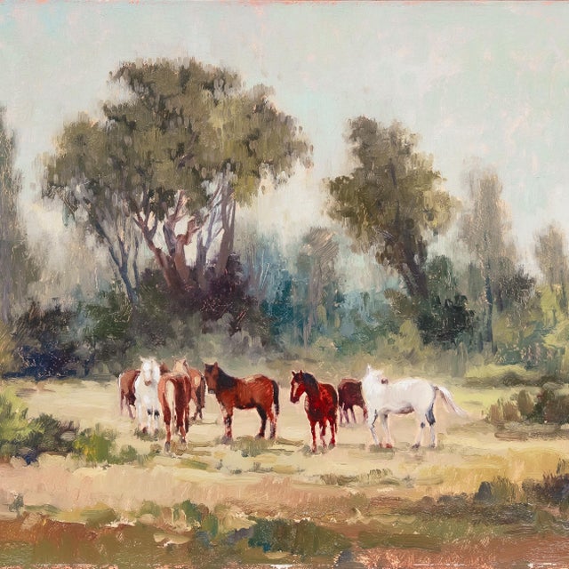 Impressionist 'Horses by the Eucalyptus' by Leonardo Remigante, 1973, Cuneo, Piedmont, Italian Impressionist, Equestrian For Sale - Image 3 of 10