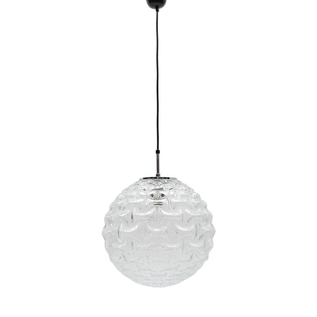 Large Vintage German Ball Pendant Lamp in Clear Glass, 1960s For Sale