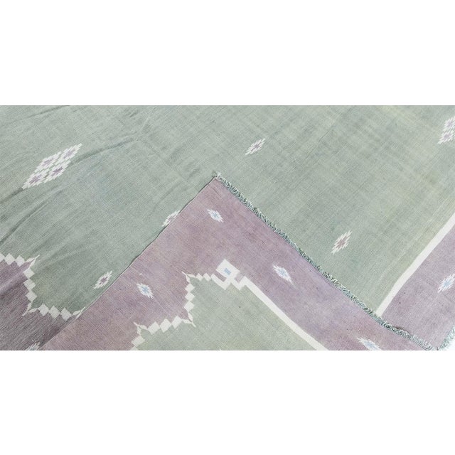 English Doris Leslie Blau Mid-Century Indian Dhurrie Sage Flatweave Cotton Rug For Sale - Image 3 of 11