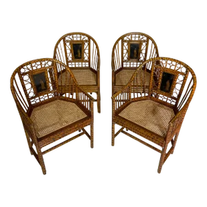 Mid 20th Century Maitland - Smith Bamboo Painted Faux Tortoise Shell Chinoiserie Chairs - Set of 4
