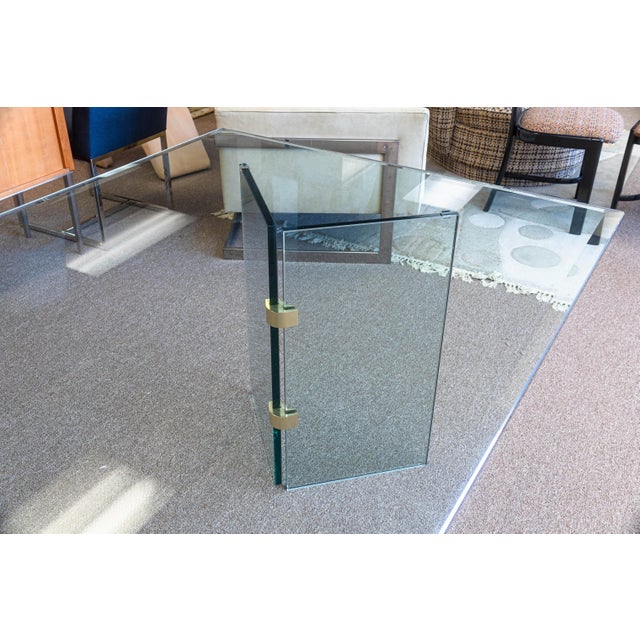 Pace Vintage 1980s Leon Rosen for Pace Rectangular Glass Dining Table With Brass For Sale - Image 4 of 7