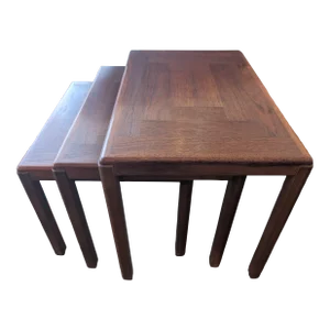 1970s Teak Danish Modern Patchwork Nesting Tables by Vejle Stole Denmark - Set of 3
