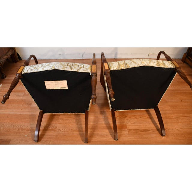 1980s Hickory Chair English Hepplewhite Mahogany Inlay Pair of High-Back Chairs For Sale - Image 17 of 17