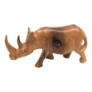Vintage Hand Carved Wood Figurine Rhino For Sale
