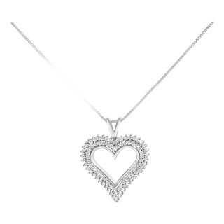 .925 Sterling Silver 1.00 Cttw Lab-Grown Diamond Open Heart Pendant Necklace (F-G Color, VS1-VS2 Clarity) - 18" Inches For Sale
