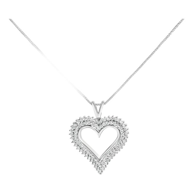 .925 Sterling Silver 1.00 Cttw Lab-Grown Diamond Open Heart Pendant Necklace (F-G Color, VS1-VS2 Clarity) - 18" Inches For Sale