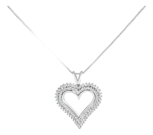.925 Sterling Silver 1.00 Cttw Lab-Grown Diamond Open Heart Pendant Necklace (F-G Color, VS1-VS2 Clarity) - 18" Inches