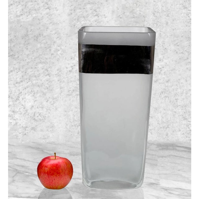 Vintage Italian Frosted Art Glass Chrome Rim Pillar Vase, c. Mid 20th Century - Pairs Nicely with Many Mid-Century...